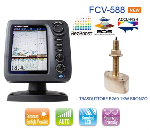 Furuno Fcv Ecoscandaglio Fish Finder Con Trasduttore B Kw